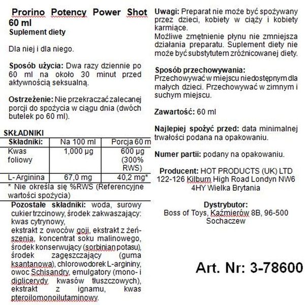 Supl.diety -Prorino Potency Power Shot 60 Ml zdjęcie 2