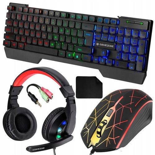 KLAWIATURA PODŚWIETLANA I MYSZ-KA SŁUCHAWKI PODKŁADKA ZESTAW DLA GRACZY 4w1 na Arena.pl