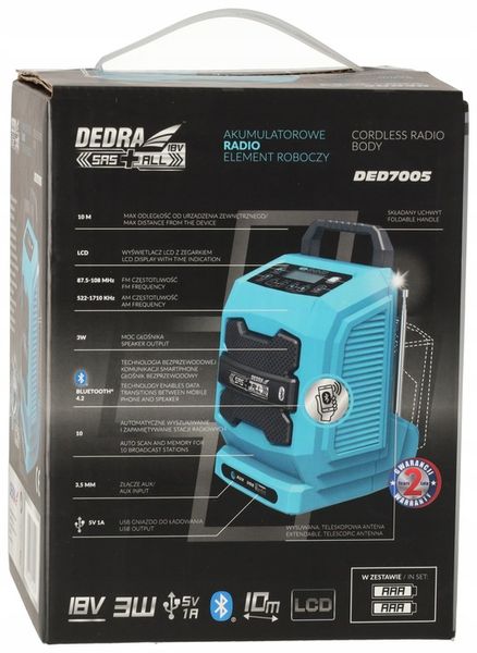 RADIO bluetooth przenośne Głośnik DEDRA SAS+ALL aku 2Ah AUX USB Powerbank zdjęcie 9