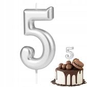 ŚWIECZKA URODZINOWA CYFERKA 5 SREBRNA METALICZNA NA IMPREZĘ URODZINOWĄ