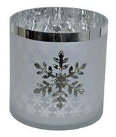 Świecznik szklany ze srebrną śnieżynką duży