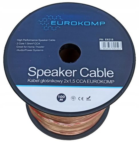 PROFESJONALNY KABEL PRZEWÓD GŁOŚNIKOWY 2x1,5mm CCA HQ 50m. na Arena.pl