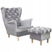 Fotel uszak Carol z podnóżkiem skandynawski Family Meble siwy aksamit