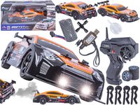 DUŻY Samochód Do Driftu Auto RC Drift 1:16 2,4 GHz PARA DYM 4WD Pomarańczowy Nissan GTR LED