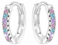 Kolczyki srebrne dla dziewczynki kółka z cyrkonią kolorową srebro 925