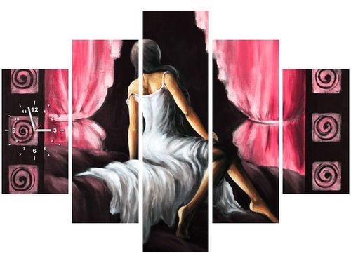 105CM 150CM ZEGAR 5 ELEM PIĘKNA DZIEWCZYNA CZERWIENI DRUK OBRAZ na Arena.pl