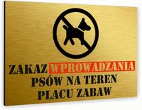 Tabliczka znak informacyjny 30x20 Złota ZAKAZ WPROWADZANIA PSÓW Dibond