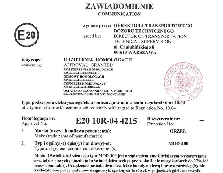 MODUŁ ŚWIATEŁ DŁUGICH DZIENNYCH DRL Dzienne zdjęcie 4