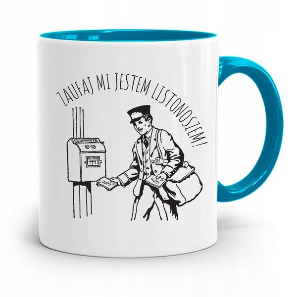 Kubek Błękitny Prezent Dla Listonosza Zaufaj Mi Z Nadrukiem Ze Zdjęciem zdjęcie 1