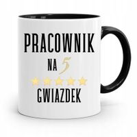 Dla Pracownika Kubek Czarny Robotnik Na 5 Gwiazdek Z Nadrukiem Ze Zdjęciem