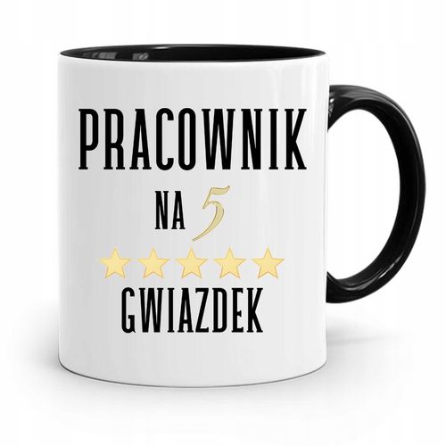 Dla Pracownika Kubek Czarny Robotnik Na 5 Gwiazdek Z Nadrukiem Ze Zdjęciem na Arena.pl