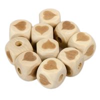 Drewniane koraliki kostka SERCE 14x14mm 10szt.