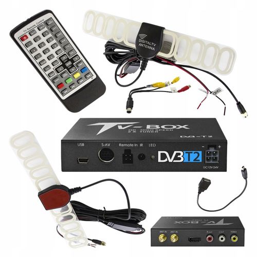 Samochodowy TUNER TELEWIZJI CYFROWEJ DVBT2 HEVC H.265 USB HDMI AV 2 ANTENY na Arena.pl