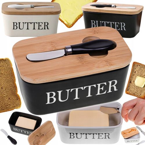 MASELNICZKA PORCELANOWA CERAMICZNA MASELNICZKA Z NOŻEM DO MASŁA BAMBUS TOP na Arena.pl