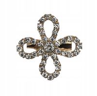 Elegancka broszka kwiatek z czterema płatkami z cyrkoniami kolor złoty 3cm