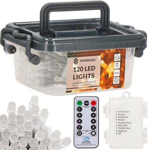 Lampki choinkowe 120 Led biały zimny z programatorem i pilotem na baterie na Arena.pl