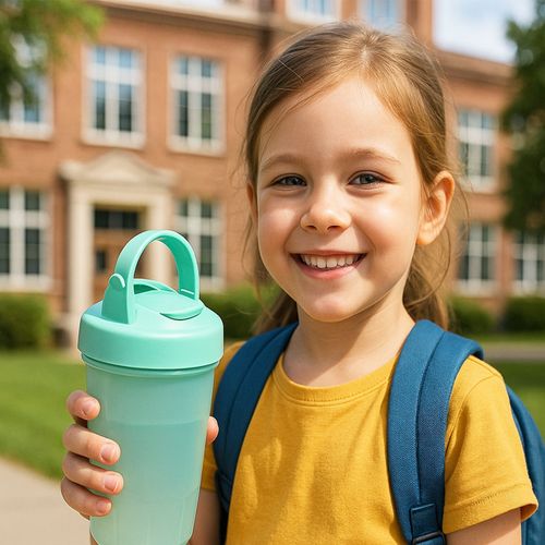Lunchbox pojemnik do szkoły + sztućce bidon zielony z siedzącym dinozaurem na Arena.pl