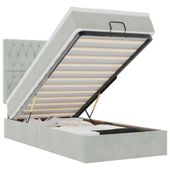 Rama łóżka otomana z materacami, szara, 90x200 cm, aksamit