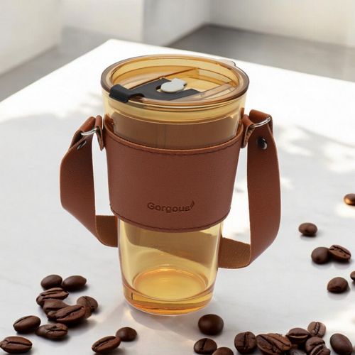 kubek z kolorowego szkła na kawę herbatę ze słomką i zamknięciem 450 ml na Arena.pl