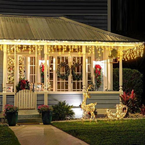 LAMPKI KURTYNA GĘSTE SOPLE CIEPŁO BIAŁE 1000 LED 25 m + FLASH ZIMNO BIAŁY na Arena.pl