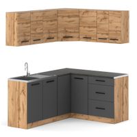 Kuchnia Narozna Modułowa Z Blatem Duża Danka 3.2m Wotan Dąb Wotan Szary