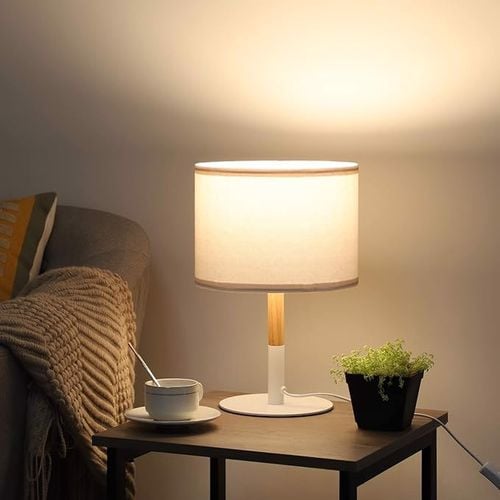 Lampka Nocna Z Drewna Z Lnianym Abażurem E27 na Arena.pl