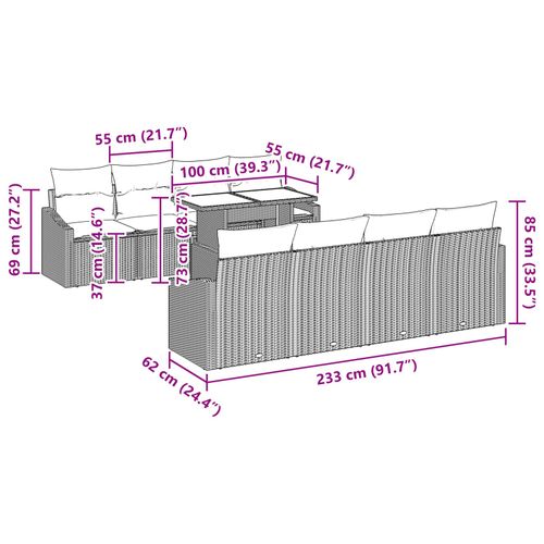 Zestaw sof ogrodowych  9 części z poduszkami jasnoszary PE rattan na Arena.pl
