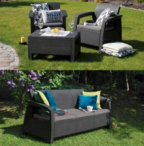 KOMPLET MEBLI WYPOCZYNKOWY RATTAN CORFU MAX GRAFIT 5 OS ALIBERT OGRÓD na Arena.pl