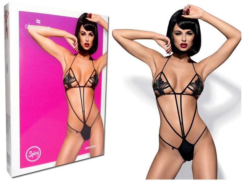 Czarne prowokacyjne body z pasków Obsessive S/M zdjęcie 3