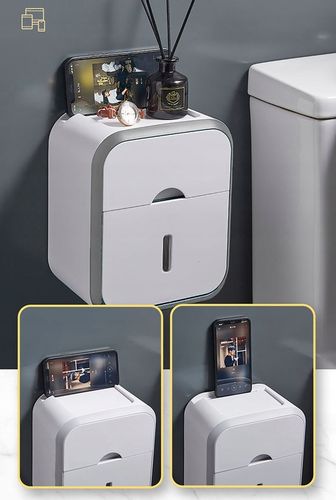 UCHWYT POJEMNIK NA PAPIER TOALETOWY + SZUFLADKA NA CHUSTECZKI PÓŁKA WC na Arena.pl