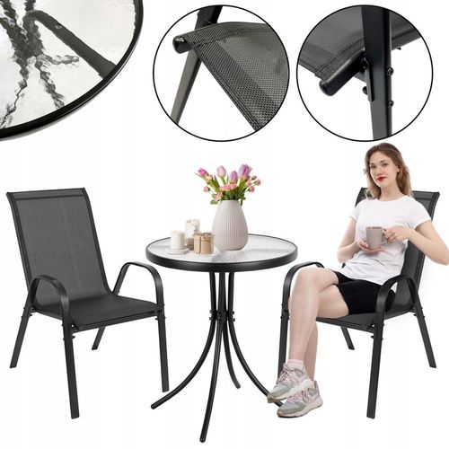 KOMPLET MEBLI BALKON OGRÓD TARAS STÓŁ + 2x KRZESŁA TERNI 60 MI CZARNY na Arena.pl