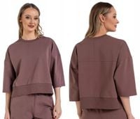 Bluza Damska Dresowa Oversize Luźna Bawełna Rękaw 7/8 MOKKA MORAJ XL