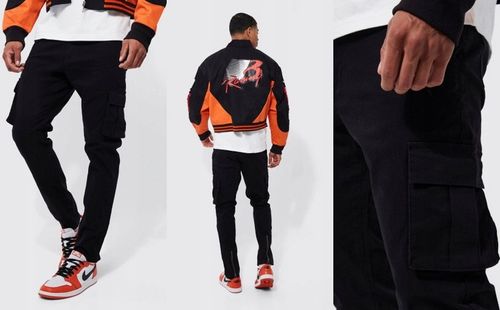 1F1A14 A02 BOOHOOMAN CZARNE RURKI CARGO SKINNY 32 na Arena.pl