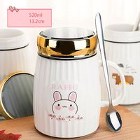 Kubek Ceramiczny Z Pokrywką i Łyżeczką - Idealny Do Szkoły - Biura - 500 ML Biały królik 500ml