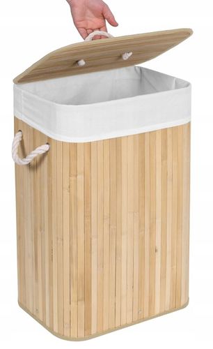 KOSZ NA PRANIE BIELIZNĘ ZABAWKI Z BAMBUSA DREWNIANY POJEMNIK KUFER 80L na Arena.pl