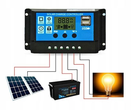 REGULATOR ŁADOWANIA PANEL LCD 12V 24V 2X USB KONTROLER SOLARNY 40A PWM na Arena.pl