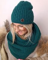 zimowy KOMPLET damski CZAPKA + KOMIN CIEPŁY szal gruby POLSKI PREMIUM kolor