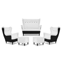 Zestaw wypoczynkowy ARI DUO sofa fotele pufy Family Meble czarno - biały