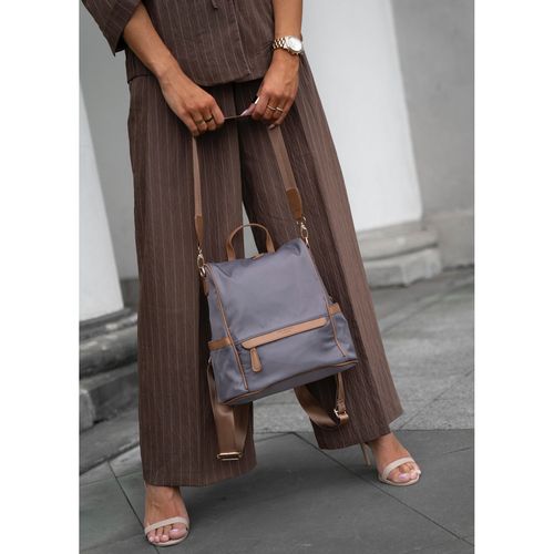 szary plecak damski z nylonu i skóry ekologicznej z doczepianym paskiem, na Arena.pl