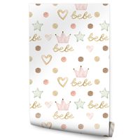 Tapeta Dla Dziewczynki Akwarelowe KROPKI Korony Gwiazdki Serduszka