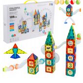 Klocki magnetyczne tor kulkowy dla dzieci duży zestaw zamek 139 el. 9922B