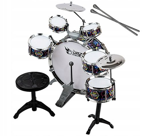 PERKUSJA DUŻA DLA DZIECI ZESTAW 6 BĘBNÓW 2 TALERZE TABORET ZABAWKA MUZYCZNA na Arena.pl