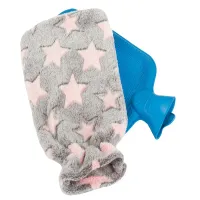 Termofor gumowy w pokrowcu ogrzewacz pluszowy na wodę w różowe gwiazdy