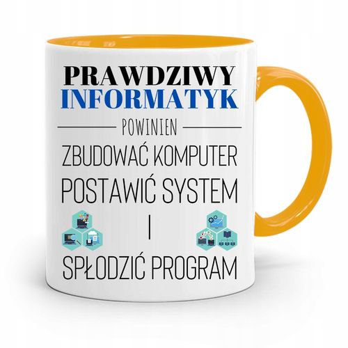 Kubek Żółty Informatyka Programisty Najlepszy Inf Z Nadrukiem Ze Zdjęciem na Arena.pl