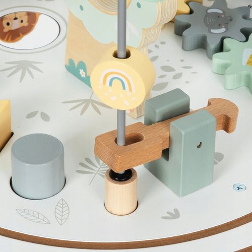 Drewniany okrągły stolik edukacyjny z magnetyczną kolejką i wyrzutnią na Arena.pl