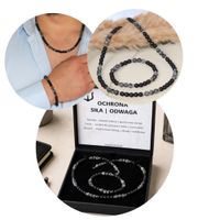 Męski komplet biżuterii z kamieni naturalnych - Larvikit, Onyks, Hematyt