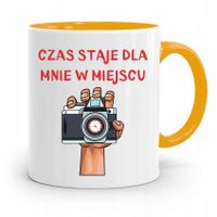 Kubek Żółty Fotografa Czas Staje W Miejscu Z Nadrukiem Ze Zdjęciem