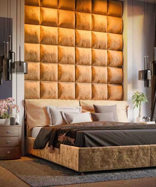 PANELE TAPICEROWANE ŚCIENNE BEŻOWE WEZGŁOWIE 3D 50cm x 50cm zdjęcie 2