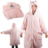 Ciepła bluza koc oversize xl gruba 2w1 futrzak z kapturem kocobluza gruba — Różowy