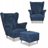 Fotel uszak Bonito podnóżkiem skandynawski Family sztruks niebieski